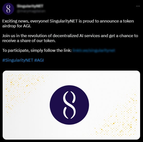 AGIX fake airdrop promoted by scmmers