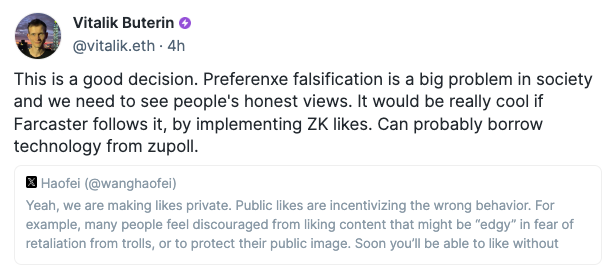Виталик Бутерин предложил идею лайков с нулевым разглашением Виталик Бутерин предложил идею лайков с нулевым разглашением
