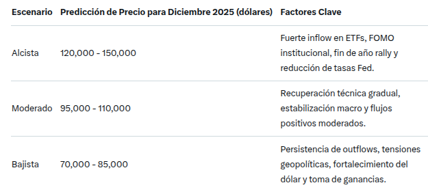 Predicción del precio de Bitcoin (BTC) para fin de año. Fuente: Grok
