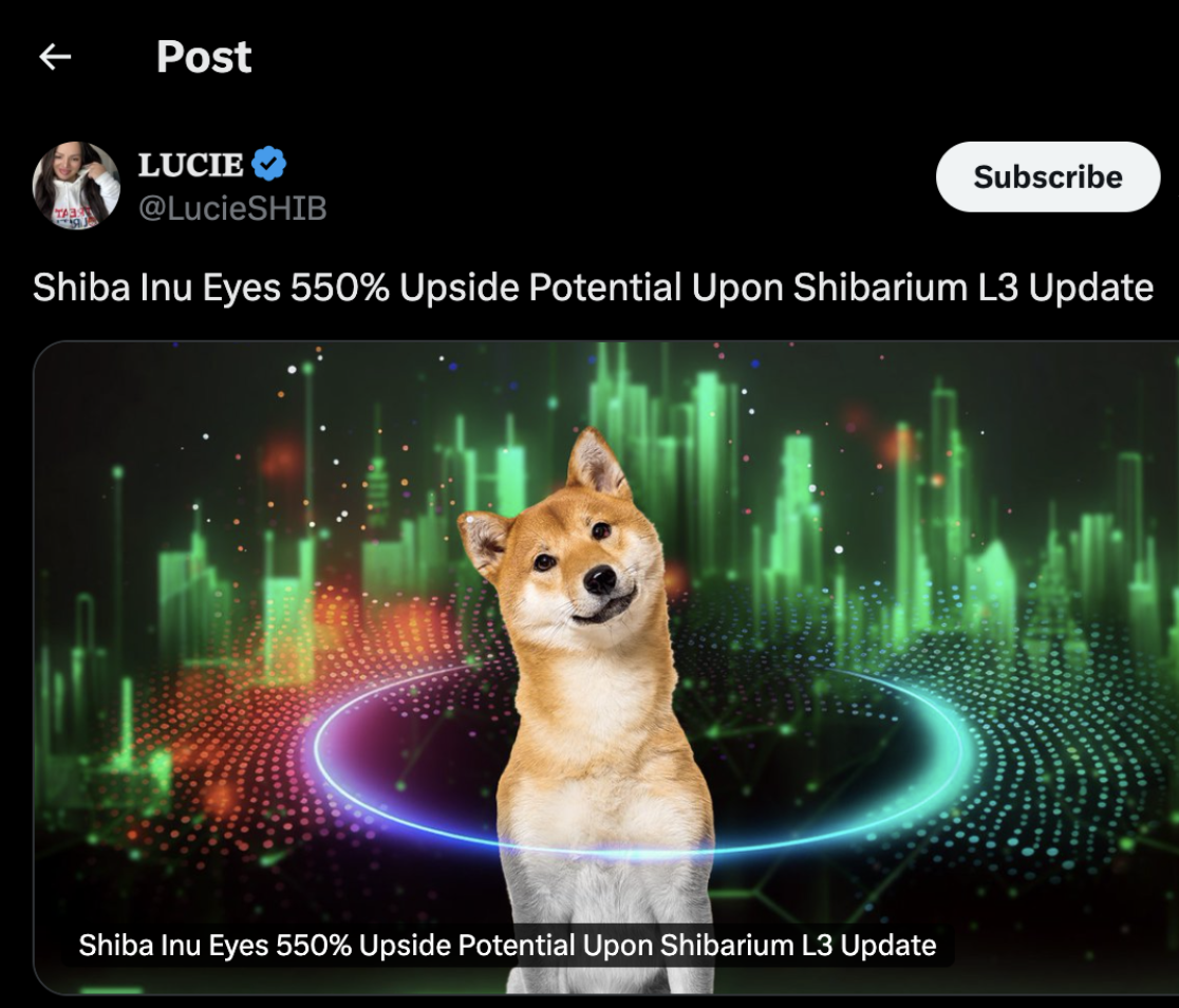 Predicción de aumento del 550% de LucieSHIB para el precio de Shiba Inu | Abril 2025 