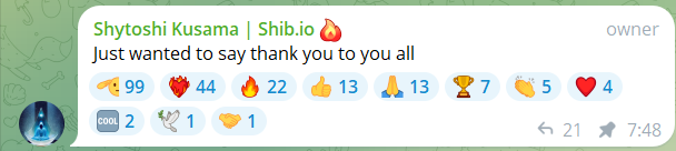 Shytoshi Kusama thanks SHIB army