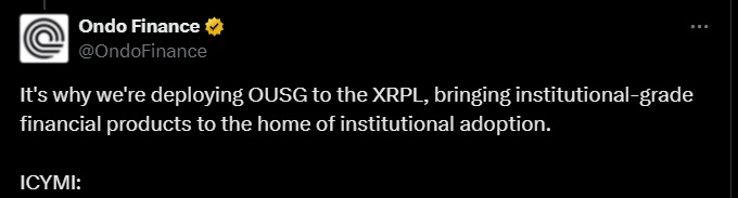 Ondo Finance Ripple XRP Ledger tweet