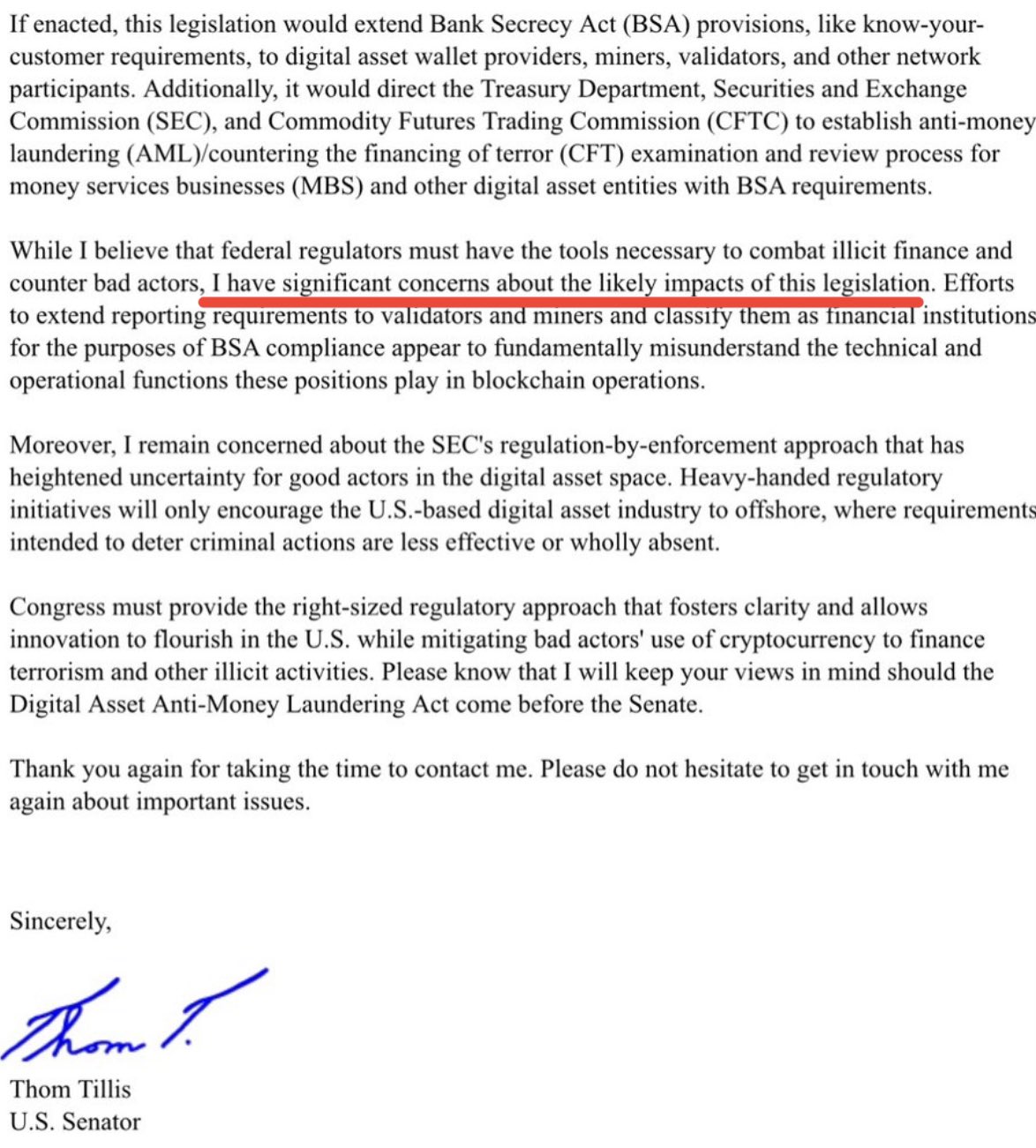 Сенатор США выразил обеспокоенность по поводу законопроекта Элизабет Уоррен о биткойнах и подхода SEC к регулированию